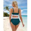 imageBlooming Jelly Womens High Waisted Bikini Sets Color Block Tummy Control Swimsuits Drawstring Two Piece Bathing SuitBlue Green 032
