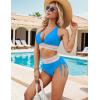 imageBlooming Jelly Womens High Waisted Bikini Sets Color Block Tummy Control Swimsuits Drawstring Two Piece Bathing SuitBright Blue