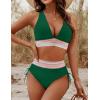 imageBlooming Jelly Womens High Waisted Bikini Sets Color Block Tummy Control Swimsuits Drawstring Two Piece Bathing SuitDark Green