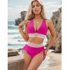 imageBlooming Jelly Womens High Waisted Bikini Sets Color Block Tummy Control Swimsuits Drawstring Two Piece Bathing SuitHot Pink