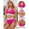 imageBlooming Jelly Womens High Waisted Bikini Sets Color Block Tummy Control Swimsuits Drawstring Two Piece Bathing SuitHot Pink