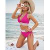 imageBlooming Jelly Womens High Waisted Bikini Sets Color Block Tummy Control Swimsuits Drawstring Two Piece Bathing SuitHot Pink
