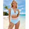 imageBlooming Jelly Womens High Waisted Bikini Sets Color Block Tummy Control Swimsuits Drawstring Two Piece Bathing SuitLight Blue 032