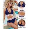 imageBlooming Jelly Womens High Waisted Bikini Sets Color Block Tummy Control Swimsuits Drawstring Two Piece Bathing SuitNavy Blue