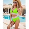 imageBlooming Jelly Womens High Waisted Bikini Sets Color Block Tummy Control Swimsuits Drawstring Two Piece Bathing SuitNeon Green
