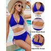 imageBlooming Jelly Womens High Waisted Bikini Sets Color Block Tummy Control Swimsuits Drawstring Two Piece Bathing SuitRoyal Blue