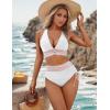 imageBlooming Jelly Womens High Waisted Bikini Sets Color Block Tummy Control Swimsuits Drawstring Two Piece Bathing SuitWhite