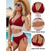 imageBlooming Jelly Womens High Waisted Bikini Sets Color Block Tummy Control Swimsuits Drawstring Two Piece Bathing SuitWine Red