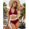 imageBlooming Jelly Womens High Waisted Bikini Sets Color Block Tummy Control Swimsuits Drawstring Two Piece Bathing SuitWine Red