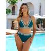 imageBlooming Jelly Womens High Waisted Bikini Sets Color Block Two Piece Swimsuit V Neck Crisscross Back Bathing SuitBlue Green