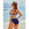 imageBlooming Jelly Womens High Waisted Bikini Sets Color Block Two Piece Swimsuit V Neck Crisscross Back Bathing SuitDark Blue