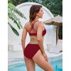 imageBlooming Jelly Womens High Waisted Bikini Sets Color Block Two Piece Swimsuit V Neck Crisscross Back Bathing SuitDark Red