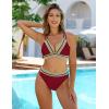 imageBlooming Jelly Womens High Waisted Bikini Sets Color Block Two Piece Swimsuit V Neck Crisscross Back Bathing SuitDark Red