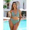 imageBlooming Jelly Womens High Waisted Bikini Sets Color Block Two Piece Swimsuit V Neck Crisscross Back Bathing SuitGreen