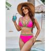 imageBlooming Jelly Womens High Waisted Bikini Sets Color Block Two Piece Swimsuit V Neck Crisscross Back Bathing SuitHot Pink