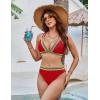 imageBlooming Jelly Womens High Waisted Bikini Sets Color Block Two Piece Swimsuit V Neck Crisscross Back Bathing SuitRed