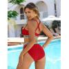 imageBlooming Jelly Womens High Waisted Bikini Sets Color Block Two Piece Swimsuit V Neck Crisscross Back Bathing SuitRed