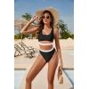 imageBlooming Jelly Womens High Waisted Bikini Sets High Cut Bathing Suits Two Piece Sporty Cut Out SwimsuitsBlack and White
