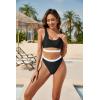 imageBlooming Jelly Womens High Waisted Bikini Sets High Cut Bathing Suits Two Piece Sporty Cut Out SwimsuitsBlack and White