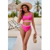 imageBlooming Jelly Womens High Waisted Bikini Sets High Cut Bathing Suits Two Piece Sporty Cut Out SwimsuitsColor Block Hot Pink