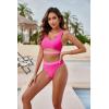 imageBlooming Jelly Womens High Waisted Bikini Sets High Cut Bathing Suits Two Piece Sporty Cut Out SwimsuitsColor Block Hot Pink