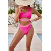 imageBlooming Jelly Womens High Waisted Bikini Sets High Cut Bathing Suits Two Piece Sporty Cut Out SwimsuitsColor Block Hot Pink