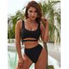 imageBlooming Jelly Womens High Waisted Bikini Sets High Cut Bathing Suits Two Piece Sporty Cut Out SwimsuitsDark Black
