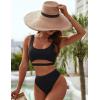 imageBlooming Jelly Womens High Waisted Bikini Sets High Cut Bathing Suits Two Piece Sporty Cut Out SwimsuitsDark Black