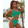 imageBlooming Jelly Womens High Waisted Bikini Sets High Cut Bathing Suits Two Piece Sporty Cut Out SwimsuitsGreen