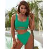 imageBlooming Jelly Womens High Waisted Bikini Sets High Cut Bathing Suits Two Piece Sporty Cut Out SwimsuitsGreen