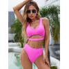 imageBlooming Jelly Womens High Waisted Bikini Sets High Cut Bathing Suits Two Piece Sporty Cut Out SwimsuitsRose Red