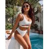 imageBlooming Jelly Womens High Waisted Bikini Sets High Cut Bathing Suits Two Piece Sporty Cut Out SwimsuitsWhite