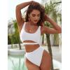 imageBlooming Jelly Womens High Waisted Bikini Sets High Cut Bathing Suits Two Piece Sporty Cut Out SwimsuitsWhite