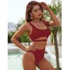 imageBlooming Jelly Womens High Waisted Bikini Sets High Cut Bathing Suits Two Piece Sporty Cut Out SwimsuitsWine Red