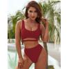imageBlooming Jelly Womens High Waisted Bikini Sets High Cut Bathing Suits Two Piece Sporty Cut Out SwimsuitsWine Red