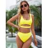 imageBlooming Jelly Womens High Waisted Bikini Sets High Cut Bathing Suits Two Piece Sporty Cut Out SwimsuitsYellow