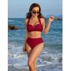 imageBlooming Jelly Womens High Waisted Bikini Sets Tummy Control Bathing Suit Two Piece Retro Halter Swim Suits 2025Wine Red
