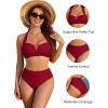 imageBlooming Jelly Womens High Waisted Bikini Sets Tummy Control Bathing Suit Two Piece Retro Halter Swim Suits 2025Wine Red