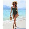 imageBlooming Jelly Womens One Piece Swimsuit Metal Modest Tummy Control Bathing Suit Slimming Full Coverage Mesh Swim SuitsArmy Green