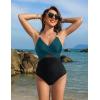 imageBlooming Jelly Womens One Piece Swimsuit Metal Modest Tummy Control Bathing Suit Slimming Full Coverage Mesh Swim SuitsBlack Peacock Green