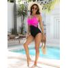 imageBlooming Jelly Womens One Piece Swimsuit Metal Modest Tummy Control Bathing Suit Slimming Full Coverage Mesh Swim SuitsBlack Pink