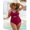 imageBlooming Jelly Womens One Piece Swimsuit Metal Modest Tummy Control Bathing Suit Slimming Full Coverage Mesh Swim SuitsDark Red