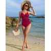 imageBlooming Jelly Womens One Piece Swimsuit Metal Modest Tummy Control Bathing Suit Slimming Full Coverage Mesh Swim SuitsDark Red