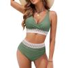 imageBlooming Jelly Women High Waisted Bikini Sets V Neck Tummy Control Swimsuits Color Block Two Piece Bathing SuitArmy Green
