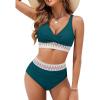 imageBlooming Jelly Women High Waisted Bikini Sets V Neck Tummy Control Swimsuits Color Block Two Piece Bathing SuitTurquoise
