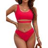 imageBlooming Jelly Womens Cheeky High Cut Bikini Set Cutout High Waisted Swimsuits Backless 2 Piece Bathing SuitsRed