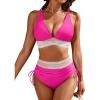imageBlooming Jelly Womens High Waisted Bikini Sets Color Block Tummy Control Swimsuits Drawstring Two Piece Bathing SuitHot Pink