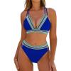 imageBlooming Jelly Womens High Waisted Bikini Sets Color Block Two Piece Swimsuit V Neck Crisscross Back Bathing SuitRoyal Blue