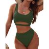 imageBlooming Jelly Womens High Waisted Bikini Sets High Cut Bathing Suits Two Piece Sporty Cut Out SwimsuitsArmy Green