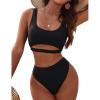 imageBlooming Jelly Womens High Waisted Bikini Sets High Cut Bathing Suits Two Piece Sporty Cut Out SwimsuitsBlack